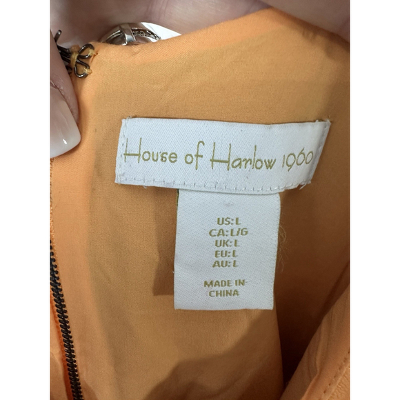 House of Harlow 1960 Vegan Faux Leather Mini Dress Large Orange Papaya $189 - Picture 7 of 12